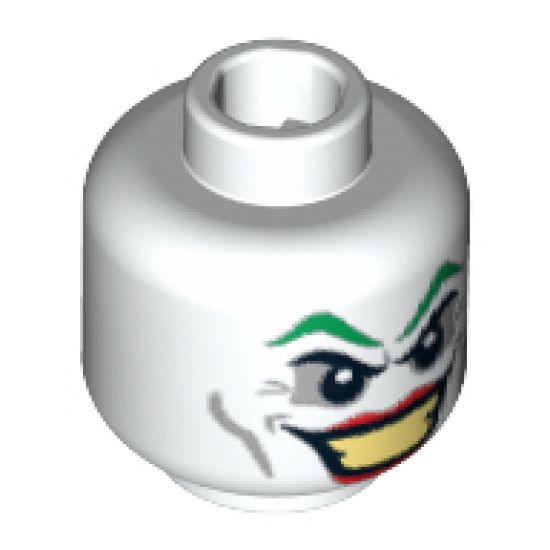 Minifigure, Head Dual Sided Green Eyebrows, Red Lips, Wide Smile / Smirk Pattern (The Joker) - Blocked Open Stud
