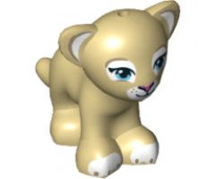 Lion / Tiger, Friends / Elves, Baby Cub with Medium Azure Eyes, Dark Pink Nose and White Paws Pattern
