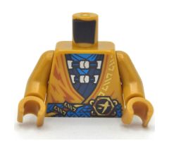 Torso Tunic, Blue Scarf, Dark Blue Vest and Gold Ninjago Logogram 'J' on Buckle Pattern / Pearl Gold Arms / Pearl Gold Hands