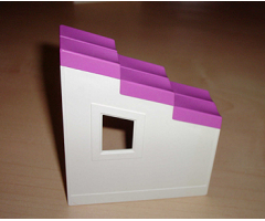 Duplo, Building Wall 2 x 6 x 6 with Window Right and Dark Pink Roof Slope 33 2 x 6 Shingled Stepped