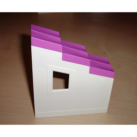 Duplo, Building Wall 2 x 6 x 6 with Window Right and Dark Pink Roof Slope 33 2 x 6 Shingled Stepped
