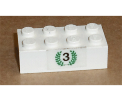 Brick 2 x 4 with Black Number 3 in Green Laurels Pattern (Sticker) - Set 6539