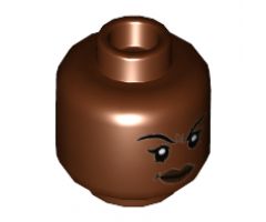 Minifigure, Head Dual Sided Female, Black Eyebrows, Dark Brown Lips, Lopsided Smirk / Smile Pattern - Hollow Stud