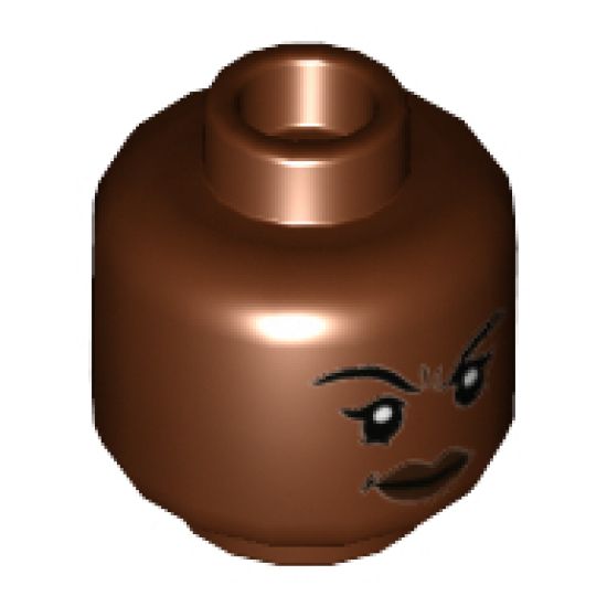 Minifigure, Head Dual Sided Female, Black Eyebrows, Dark Brown Lips, Lopsided Smirk / Smile Pattern - Hollow Stud