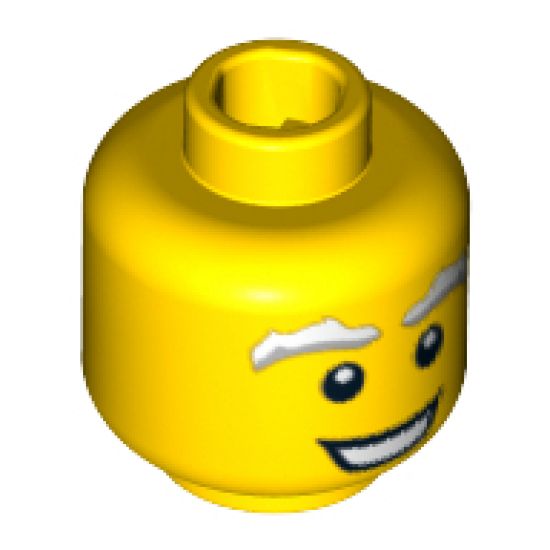 Minifigure, Head Male White and Gray Bushy Eyebrows, Open Mouth Smile Pattern - Blocked Open Stud