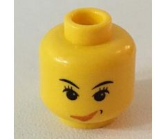 Minifigure, Head Female with Pink Lips Smirk, Furrowed Eyes Pattern (Sky) - Blocked Open Stud