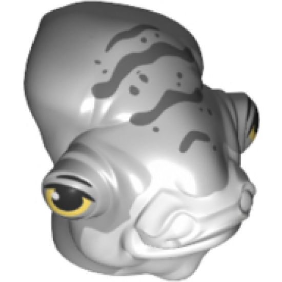 Minifigure, Head, Modified SW Mon Calamari with White Dewlap, Dark Bluish Gray Spots and Yellow Eyes with Eyelids Pattern (Lieutenant Bek)