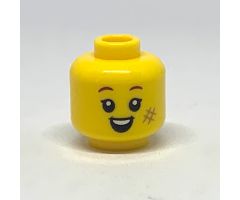 Minifigure, Head Dual Sided Child Reddish Brown Eyebrows, Dark Tan # Smudge, Grin / Open Smile Pattern - Hollow Stud