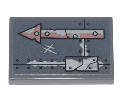 Tile 2 x 3 with Copper and Silver Arrow, Metal Plates, Seams, Rivets and Dirt Pattern (Sticker) - Set 70840