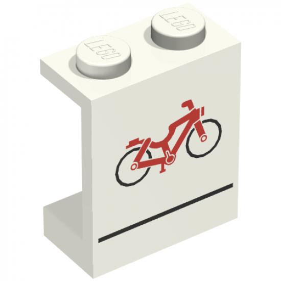 Panel 1 x 2 x 2 - Solid Studs with Red Bicycle and Black Line Pattern