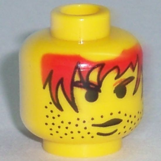 Minifigure, Head Male Red Hair with Black Outline, Stubble Pattern - Blocked Open Stud
