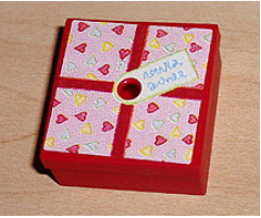 Container Box 3.5 x 3.5 x 1.3 with Hinged Lid with Hearts Present / Gift Wrap Pattern (Sticker) - Set 3220