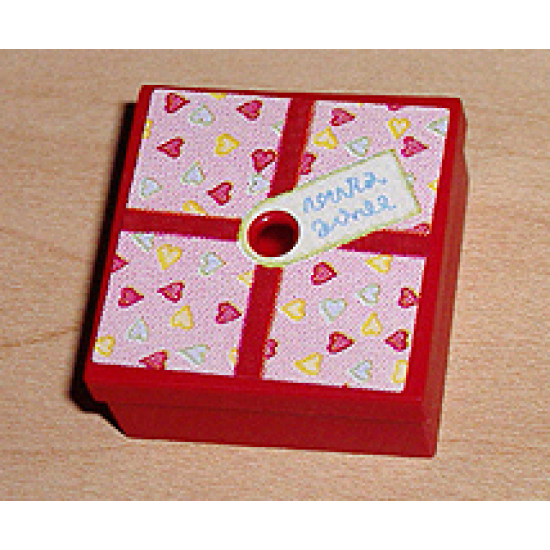 Container Box 3.5 x 3.5 x 1.3 with Hinged Lid with Hearts Present / Gift Wrap Pattern (Sticker) - Set 3220