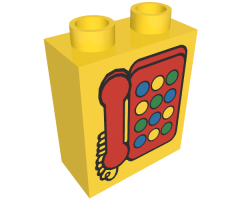 Duplo, Brick 1 x 2 x 2 with Telephone Pattern 2, Red with Round Buttons