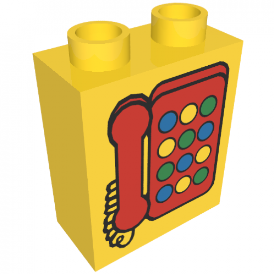 Duplo, Brick 1 x 2 x 2 with Telephone Pattern 2, Red with Round Buttons