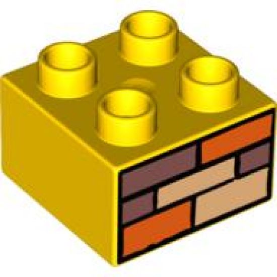 Duplo, Brick 2 x 2 with Orange, Sand Red, and Tan Bricks Pattern