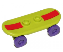Minifigure, Utensil Skateboard with Trolley Wheel Holders with Dark Red Stripe Pattern (Sticker) and Dark Purple Trolley Wheels (42511pb14s / 2496)