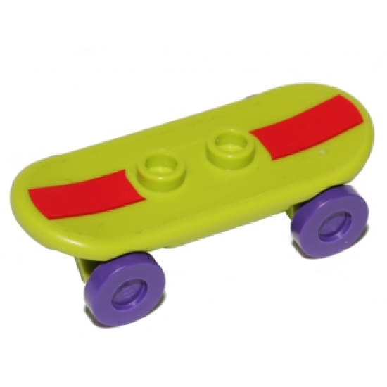 Minifigure, Utensil Skateboard with Trolley Wheel Holders with Dark Red Stripe Pattern (Sticker) and Dark Purple Trolley Wheels (42511pb14s / 2496)