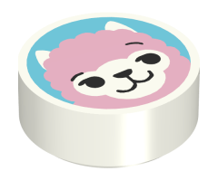 Tile, Round 1 x 1 with Bright Pink Alpaca / Llama Face on Dark Azure Background Pattern