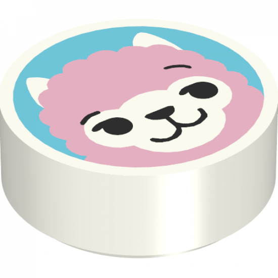 Tile, Round 1 x 1 with Bright Pink Alpaca / Llama Face on Dark Azure Background Pattern