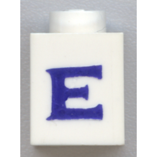 Brick 1 x 1 with Blue 'E' Pattern (Serif Font)