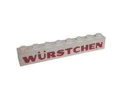 Brick 1 x 8 with Red 'WURSTCHEN' Thick Pattern ('WÜRSTCHEN')