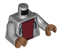 Torso Hooded Sweatshirt Open with Drawstrings over Dark Red Top Pattern / Light Bluish Gray Arms / Medium Nougat Hands