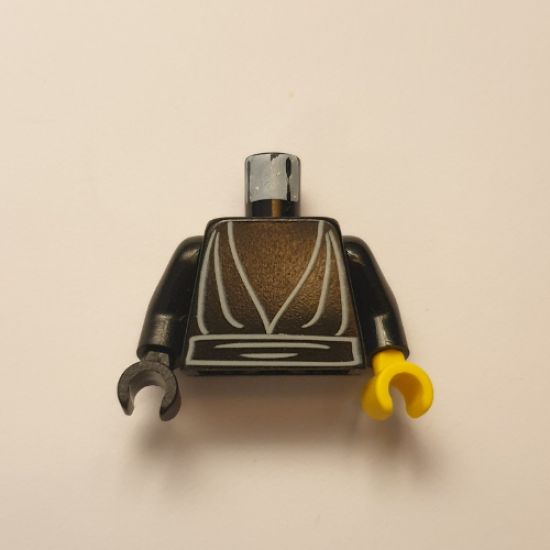 Torso SW Jedi Robe, Waist Sash Pattern / Black Arms / Yellow Hand Left / Black Hand Right