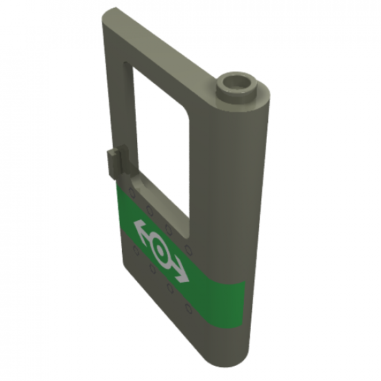 Door 1 x 4 x 5 Train Right with Green Stripe, Train Logo and Rivets Pattern