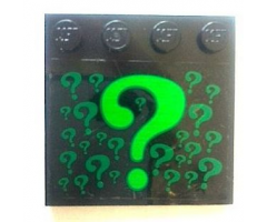Tile, Modified 4 x 4 with Studs on Edge with Bright Green Question Marks (Riddler Logo) Pattern (Sticker) - Set 7785