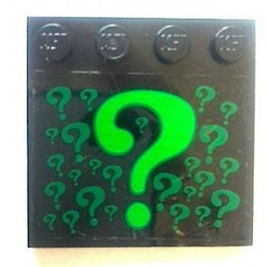 Tile, Modified 4 x 4 with Studs on Edge with Bright Green Question Marks (Riddler Logo) Pattern (Sticker) - Set 7785