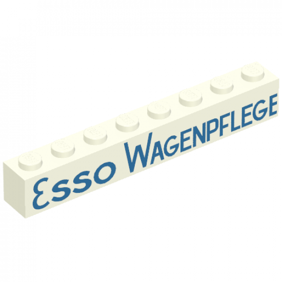 Brick 1 x 8 with Blue 'ESSO WAGENPFLEGE' Pattern