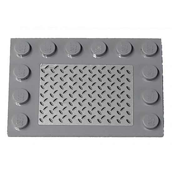 Tile, Modified 4 x 6 with Studs on Edges with Silver Tread Plate Pattern (Sticker) - Set 8292/8289