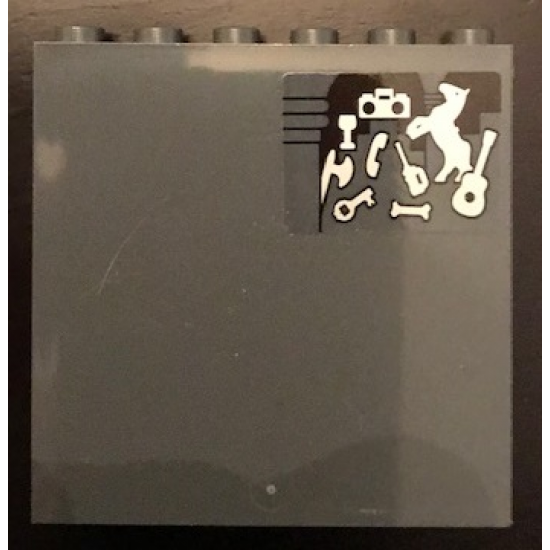 Panel 1 x 6 x 5 with Horse, Guitar, Key, Bone, Axe and Phone Pattern (Sticker) - Set 71043