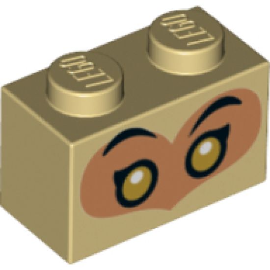Brick 1 x 2 with Gold and White Eyes and Black Eyebrows on Nougat Background Pattern