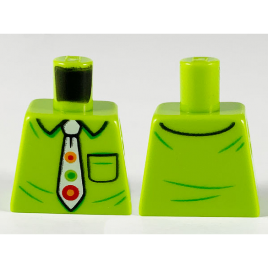Torso Shirt with Collar and Pocket, White Tie with Orange, Red and Green Spots Pattern