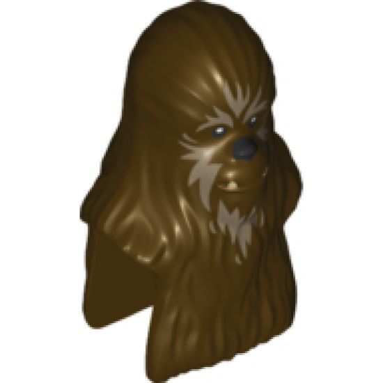 Minifigure, Head, Modified SW Wookiee with Dark Tan Fur Pattern 2