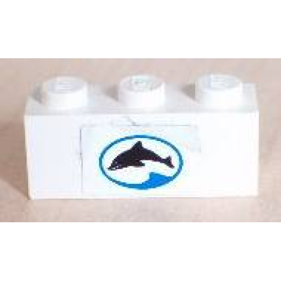 Brick 1 x 3 with Dolphin Facing Left in Blue Oval Pattern (Sticker) - Set 6558