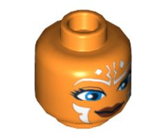 Minifigure, Head Dual Sided Alien with SW Ahsoka, Blue Eyes, Smile / Angry Pattern - Hollow Stud