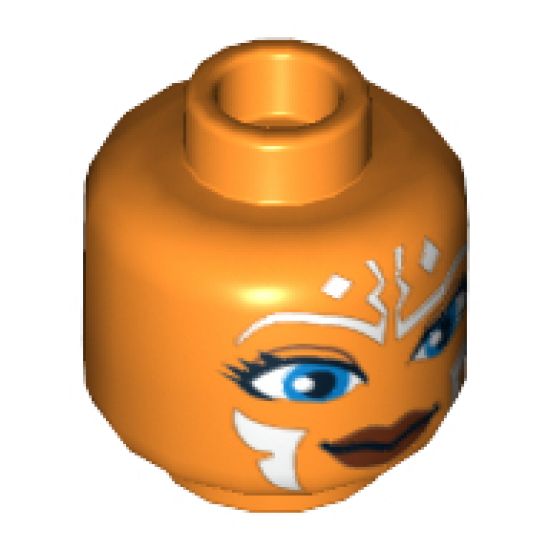 Minifigure, Head Dual Sided Alien with SW Ahsoka, Blue Eyes, Smile / Angry Pattern - Hollow Stud