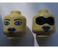 Minifigure, Head Dual Sided Alien with SW Luminara Unduli Purple Lips and Large Blue Eyes / Protective Eye Mask Pattern - Blocked Open Stud