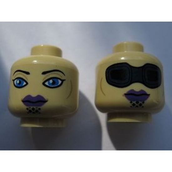 Minifigure, Head Dual Sided Alien with SW Luminara Unduli Purple Lips and Large Blue Eyes / Protective Eye Mask Pattern - Blocked Open Stud