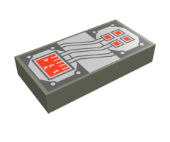 Tile 1 x 2 with Copper and White Circuitry, Red Rectangle and 4 Squares Pattern