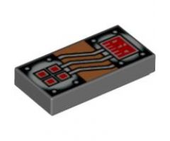Tile 1 x 2 with Copper and White Circuitry, Red Rectangle and 4 Squares Pattern