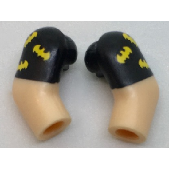 Arm, (Matching Left and Right) Pair with Black Short Sleeves and 3 Yellow Bats Pattern