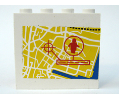 Panel 1 x 4 x 3 - Hollow Studs with Map Street Pattern 5 and Minifigure in Circle (Sticker) - Set 7034