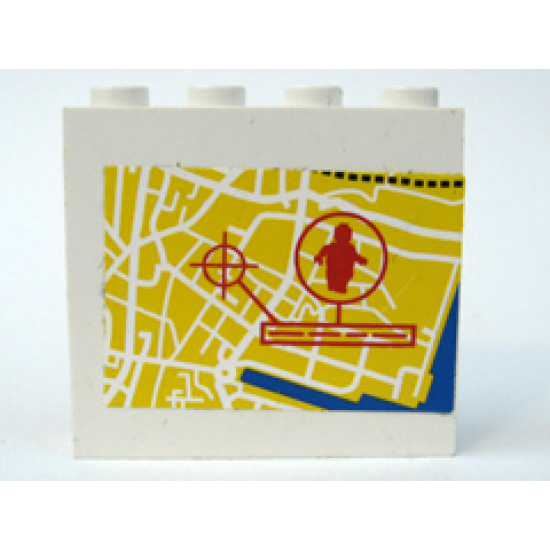 Panel 1 x 4 x 3 - Hollow Studs with Map Street Pattern 5 and Minifigure in Circle (Sticker) - Set 7034