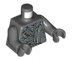 Torso PotC Female Outline with Black Cracks, Straps, Scales and Cape Pattern / Dark Bluish Gray Arms / Dark Bluish Gray Hands