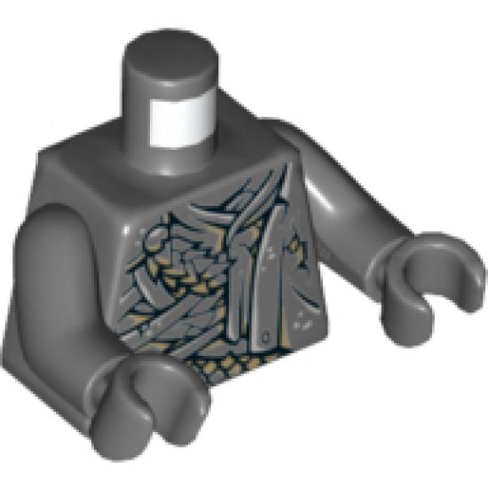 Torso PotC Female Outline with Black Cracks, Straps, Scales and Cape Pattern / Dark Bluish Gray Arms / Dark Bluish Gray Hands