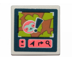 Road Sign 2 x 2 Square with Open O Clip with Screen with Coral Sloth Head and Dark Blue Exclamation Mark Pattern (Sticker) - Set 41424